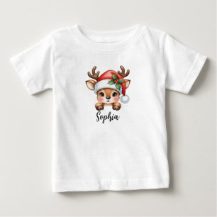 T-shirt Pour Bébé Joli Renne de Noël Floral Coquette