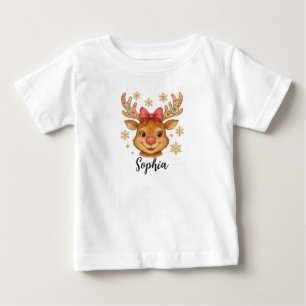 T-shirt Pour Bébé Joli Renne de Noël Floral Coquette