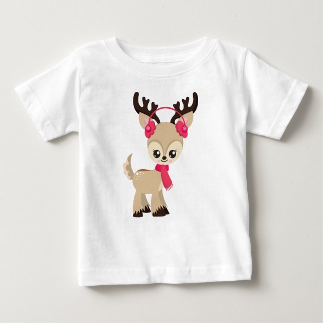 T-shirt Pour Bébé Joli renne, Petit renne, Écharpe rouge (Devant)