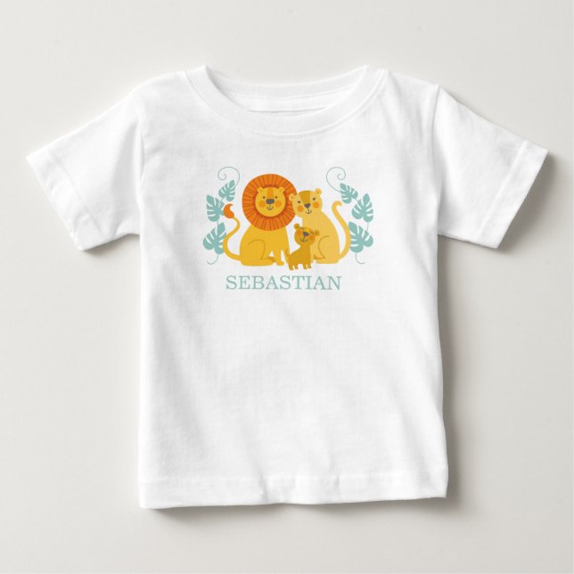 T-shirt Pour Bébé Joli Safari Jungle Lion Garçon (Devant)