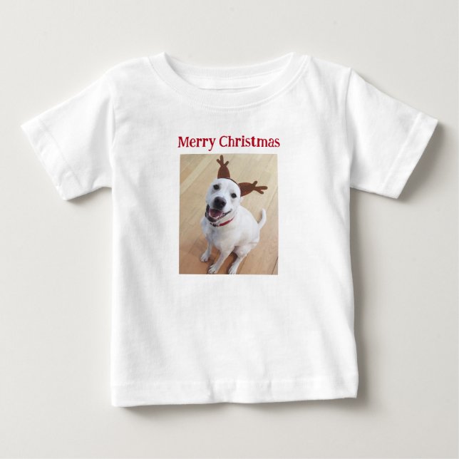 T-shirt Pour Bébé Joli sourire renne Chien chiot Noël (Devant)