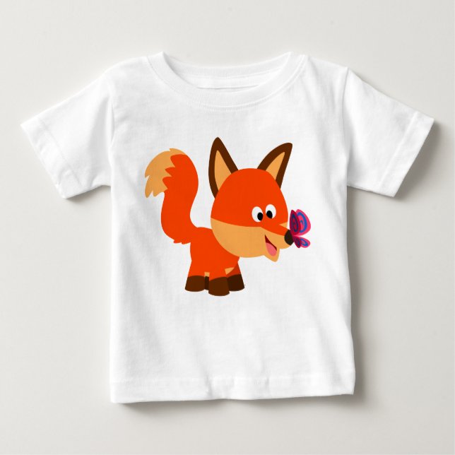 T-shirt Pour Bébé Joli T-Shirt Cartoon Fox Et Papillon Bébé (Devant)