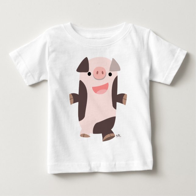 T-shirt Pour Bébé Joli T-shirt Cartoon Souriant Cochon Bébé (Devant)