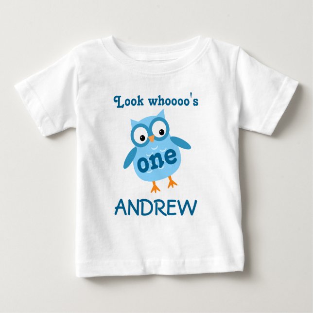 T-shirt Pour Bébé Jolie 1er anniversaire Boy Owl Blue A01 (Devant)
