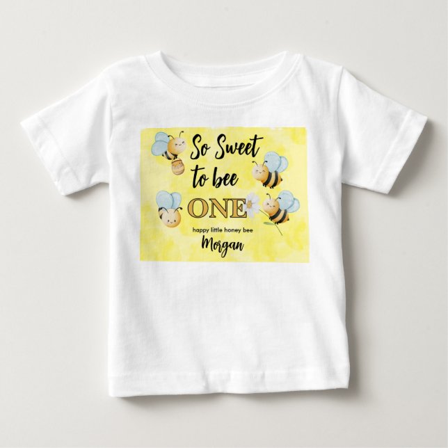 T-shirt Pour Bébé Jolie abeille un an premier anniversaire jaune et  (Devant)