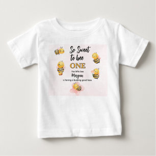 T-shirt Pour Bébé Jolie Abeille Une Rose Noir Première Fête d'Annive