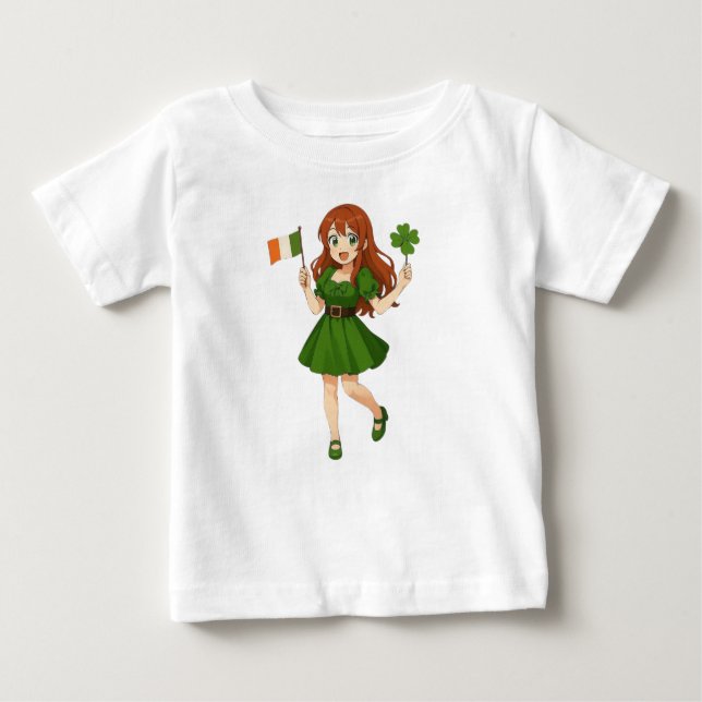 T-shirt Pour Bébé Jolie anime rousse Saint Patrick (Devant)