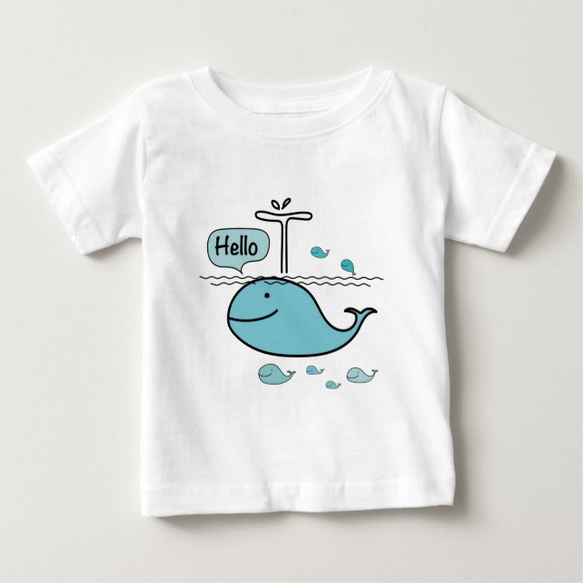 T-shirt Pour Bébé jolie baleine, dis bonjour sur la mer (Devant)