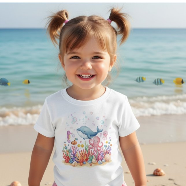 T-shirt Pour Bébé Jolie baleine pieuvre sous la mer (Créateur téléchargé)