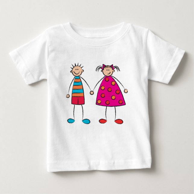 T-shirt Pour Bébé Jolie caricature garçon et fille égale amour T-shi (Devant)