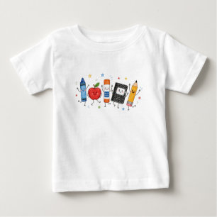 T-shirt Pour Bébé Jolie Équipe de Fournitures Scolaires Dessinées à