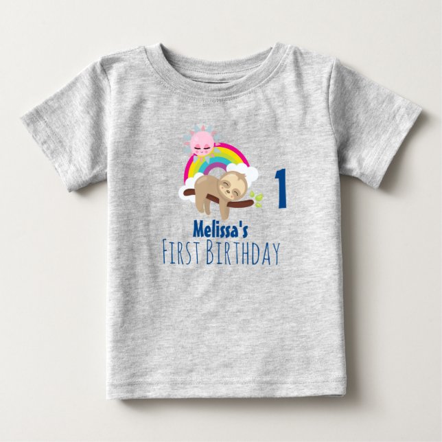 T-shirt Pour Bébé Jolie fente Lazy avec soleil et arc-en-ciel Premie (Devant)