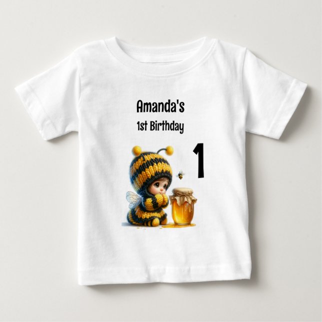 T-shirt Pour Bébé Jolie Fille en Costume d'Abeille avec 1er Annivers (Devant)