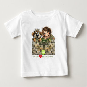 T-shirt Pour Bébé Jolie fille ou garçon qui regarde et mignon chien