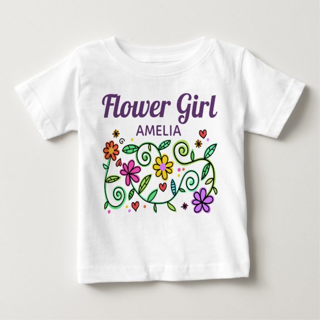 T-shirt Pour Bébé Jolie Fleur Art Personnalisé Fleur Girl (Devant)
