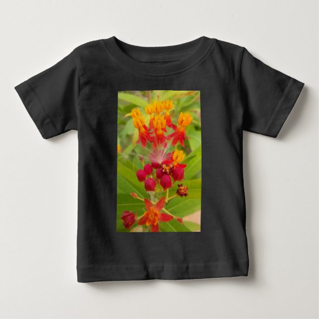 T-shirt Pour Bébé Jolie florale colorée avec Milkweed Art Imprimer (Devant)