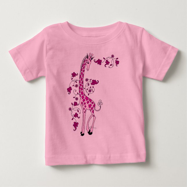 T-shirt Pour Bébé Jolie Giraffe Rose (Devant)