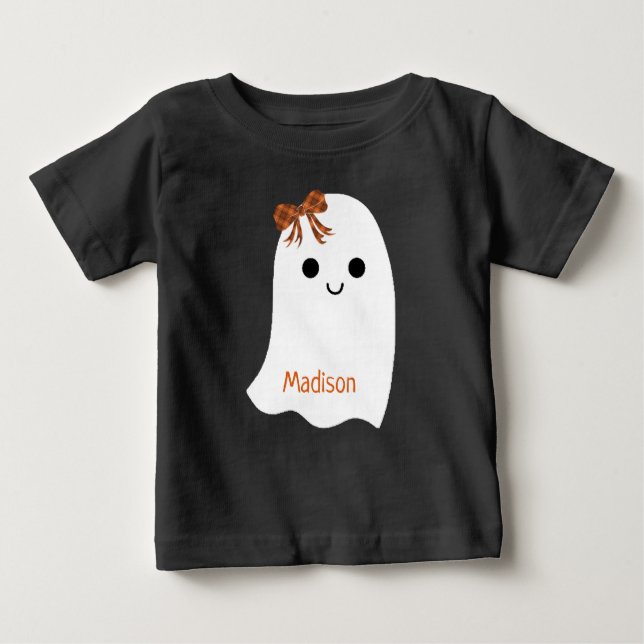 T-shirt Pour Bébé Jolie Halloween Fille Fantôme Plaid Bow Nom des en (Devant)