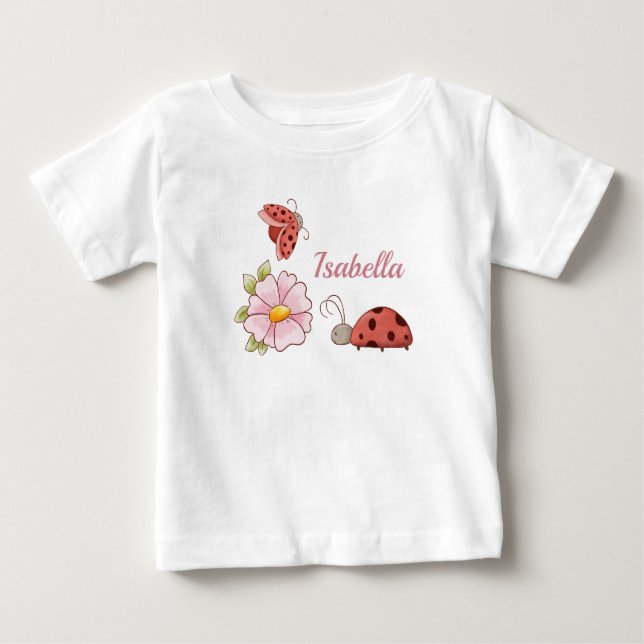 T-shirt Pour Bébé Jolie Ladybugs Fleur Rose Adorable Printemps Été (Devant)