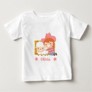T-shirt Pour Bébé Jolie Petite Cowgirl avec Agneau pour Bébés Filles