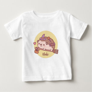 T-shirt Pour Bébé Jolie Petite Sorcière Hérisson Volant Sur Un Balai
