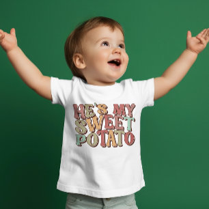 T-shirt Pour Bébé Jolie Rétro Thanksgiving "Il est mon patate douce"
