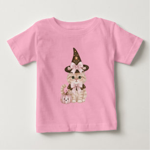 T-shirt Pour Bébé Jolie sorcière d'Halloween Chat Rose Citrouille
