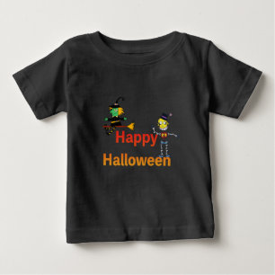 T-shirt Pour Bébé Jolie Sorcière et Squelette Halloween Amusant