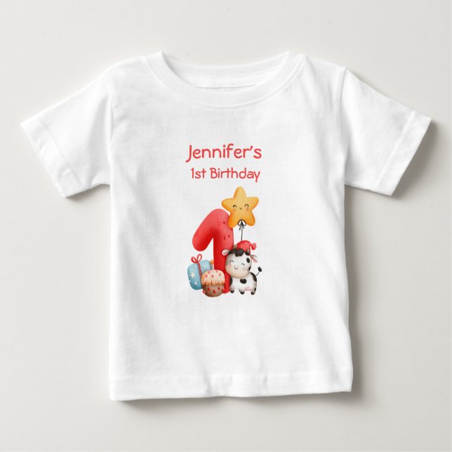 T-shirt Pour Bébé Jolie vache 1er anniversaire (Devant)