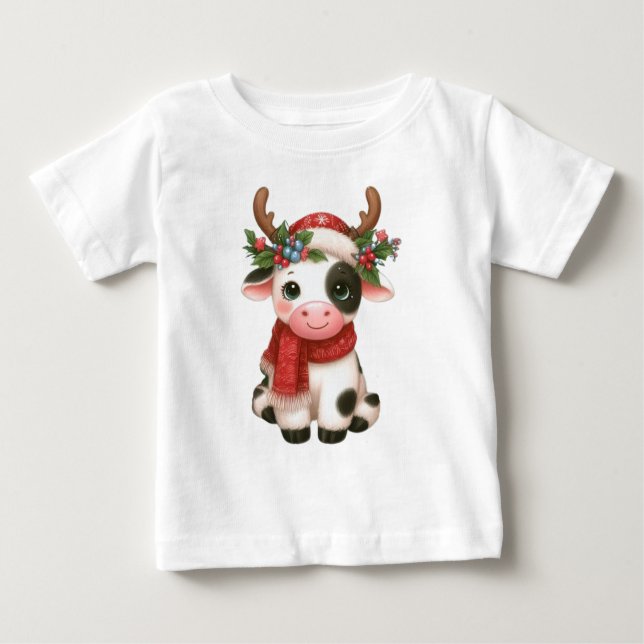 T-shirt Pour Bébé Jolie vache de Noël mignonne (Devant)