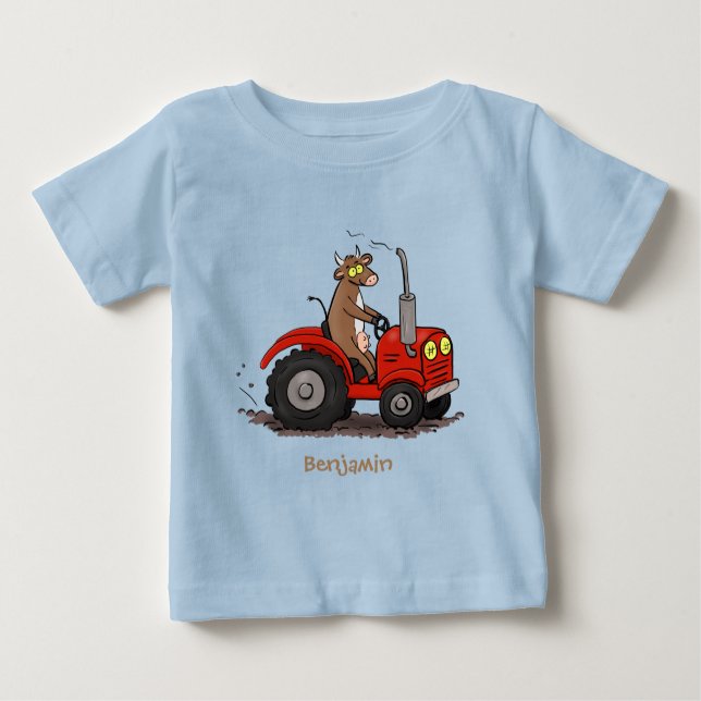 T-shirt Pour Bébé Jolie vache heureuse conduisant un dessin animé de (Devant)