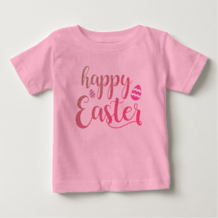 T-shirt Pour Bébé Jolies Filles Joyeuses Pâques Rose Paillettes