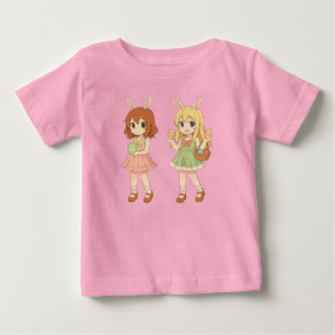 T-shirt Pour Bébé Jolies filles lapins de Pâques en anime