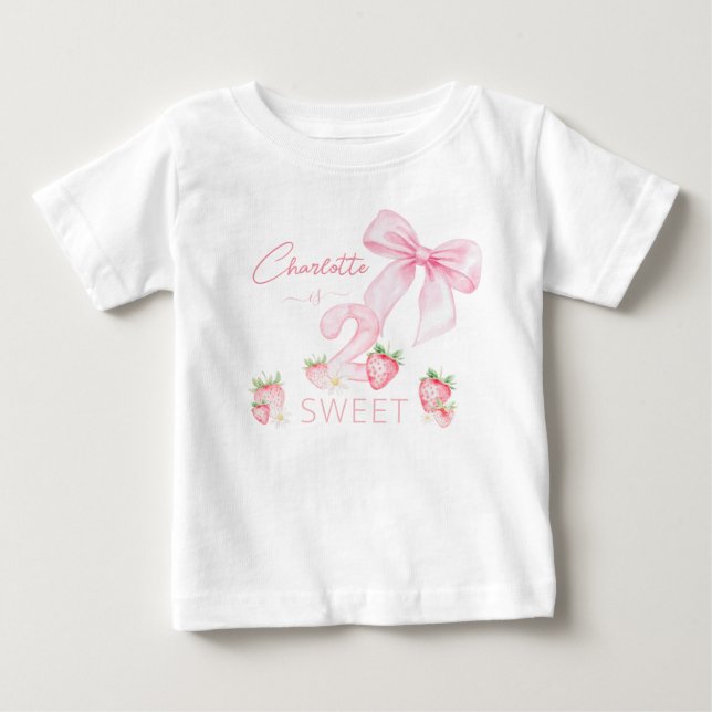 T-shirt Pour Bébé Jolies Fraises Roses 2 Deux Douzième Anniversaire  (Devant)