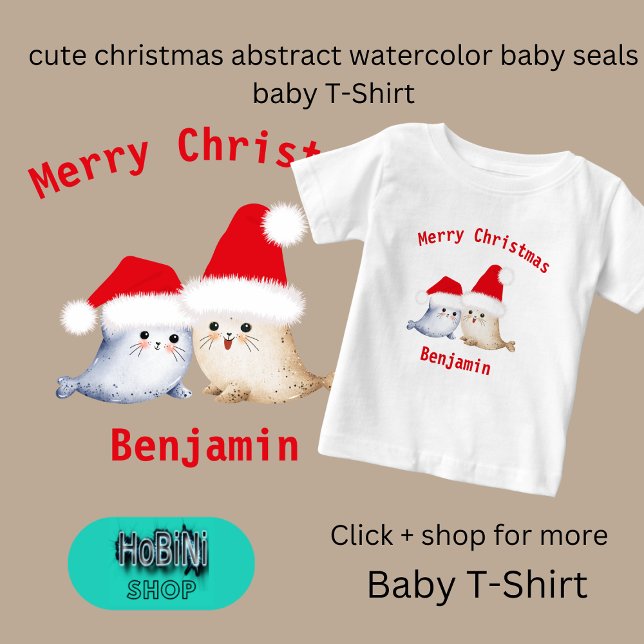 T-shirt Pour Bébé jolies noël abstraite aquarelle bébé phoques (cute christmas abstract watercolor baby seals baby T-Shirt)