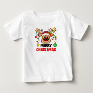 T-shirt Pour Bébé Jolis Renne de Noël Lumières Joyeux Noël