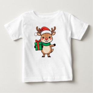 T-shirt Pour Bébé Jolis rennes de Noël tenant un cadeau