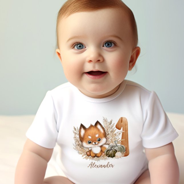 T-shirt Pour Bébé Jote Fox Automne 1er Anniversaire T-shirt bébé (Cute Fox Fall 1st Birthday baby T-Shirt)