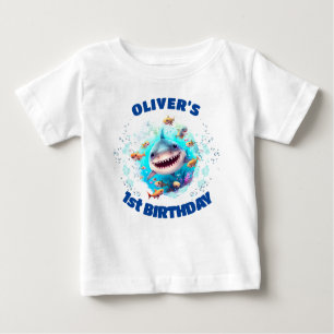 T-shirt Pour Bébé Jote requin Anniversaire Personnalisé garçon