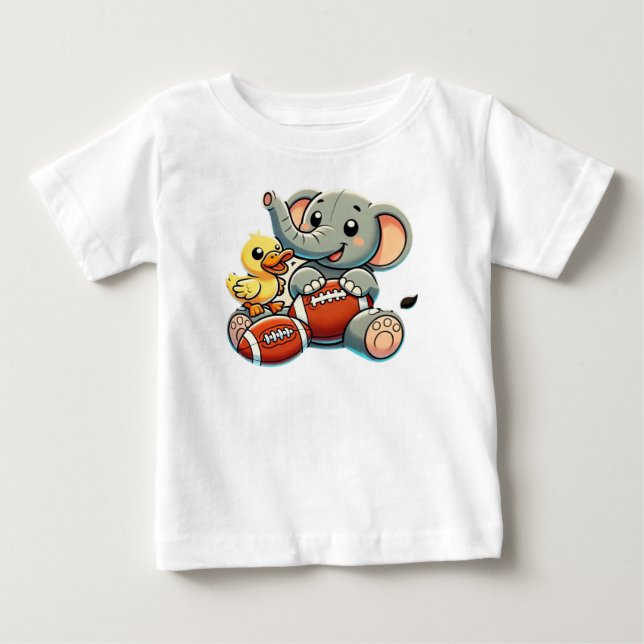 T-shirt Pour Bébé Jouer Pals : Eléphant de dessin animé et Canard (Devant)