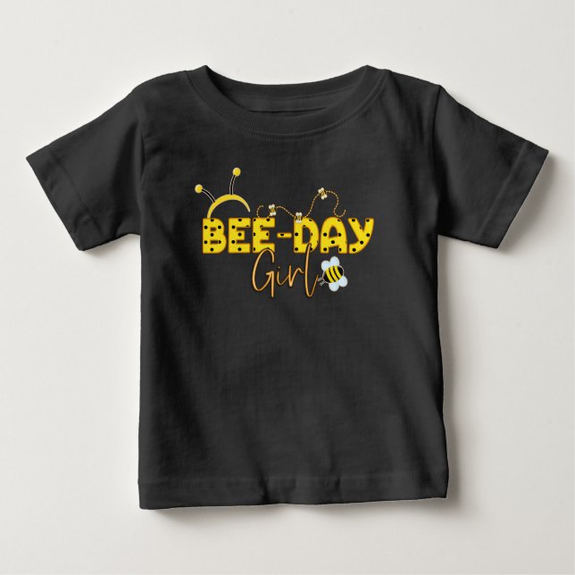 T-shirt Pour Bébé Jour de l'abeille Fille Jaune Typographie (Devant)