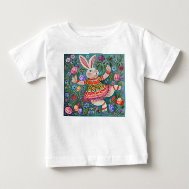 T-shirt Pour Bébé Joyeuse Danse Bunny de Pâques (Devant)