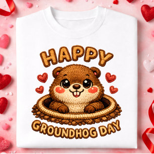 T-shirt Pour Bébé Joyeuse Fête de la Marmotte Broderie Mignonne de M