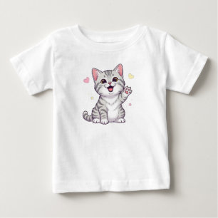 T-shirt Pour Bébé Joyeuse illustration américaine de chat à courte d