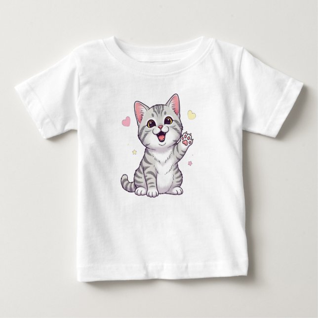 T-shirt Pour Bébé Joyeuse illustration américaine de chat à courte d (Devant)