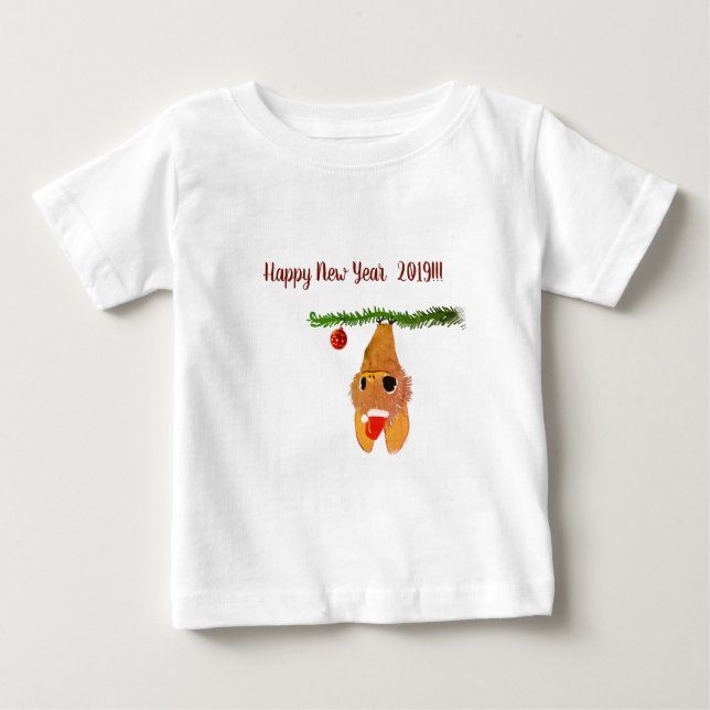 T-shirt Pour Bébé Joyeuse nouvelle année Baby Bat mignonne Chemise (Devant)