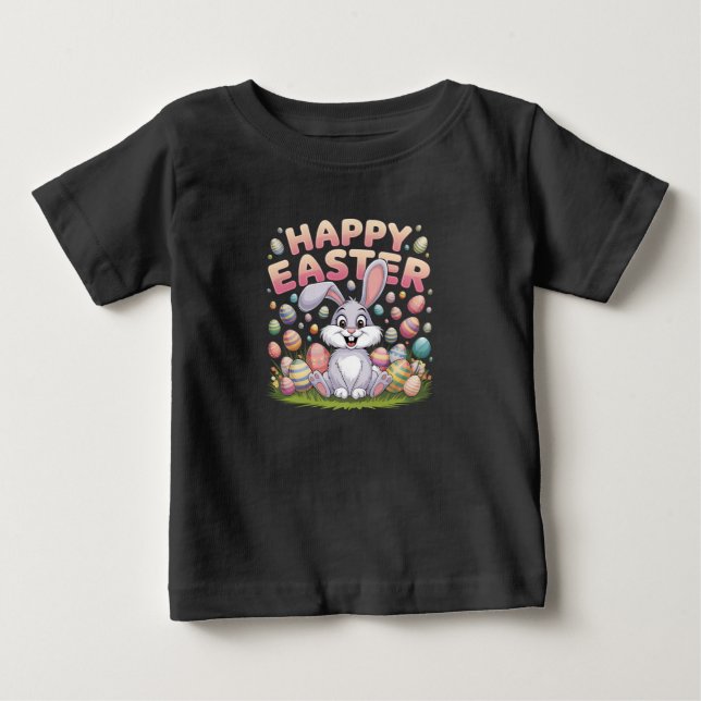T-shirt Pour Bébé Joyeuses Pâques 2025  Œufs Lapin Mignon (Devant)