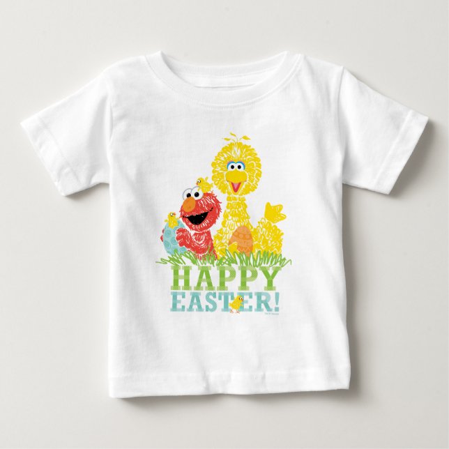 T-shirt Pour Bébé Joyeuses Pâques d'Elmo et Big Bird (Devant)
