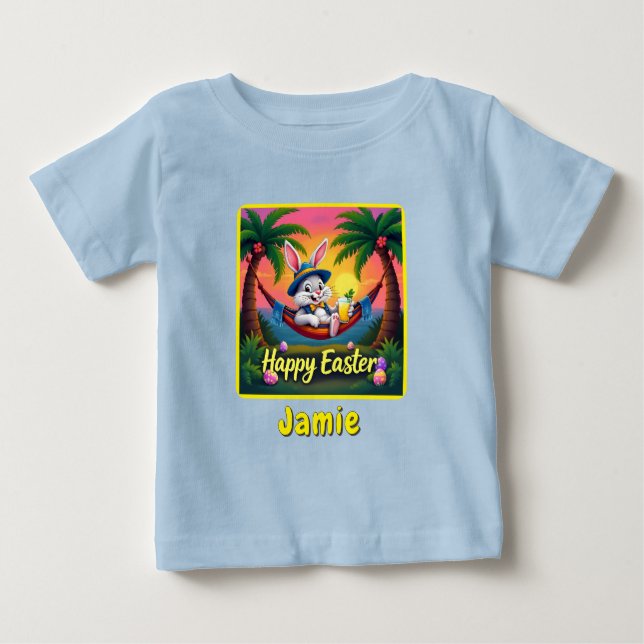 T-shirt Pour Bébé Joyeuses Pâques Nom Personnel (Devant)