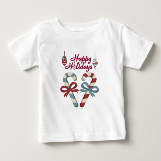 T-shirt Pour Bébé Joyeuses vacances Sucre de canne coeur (Devant)